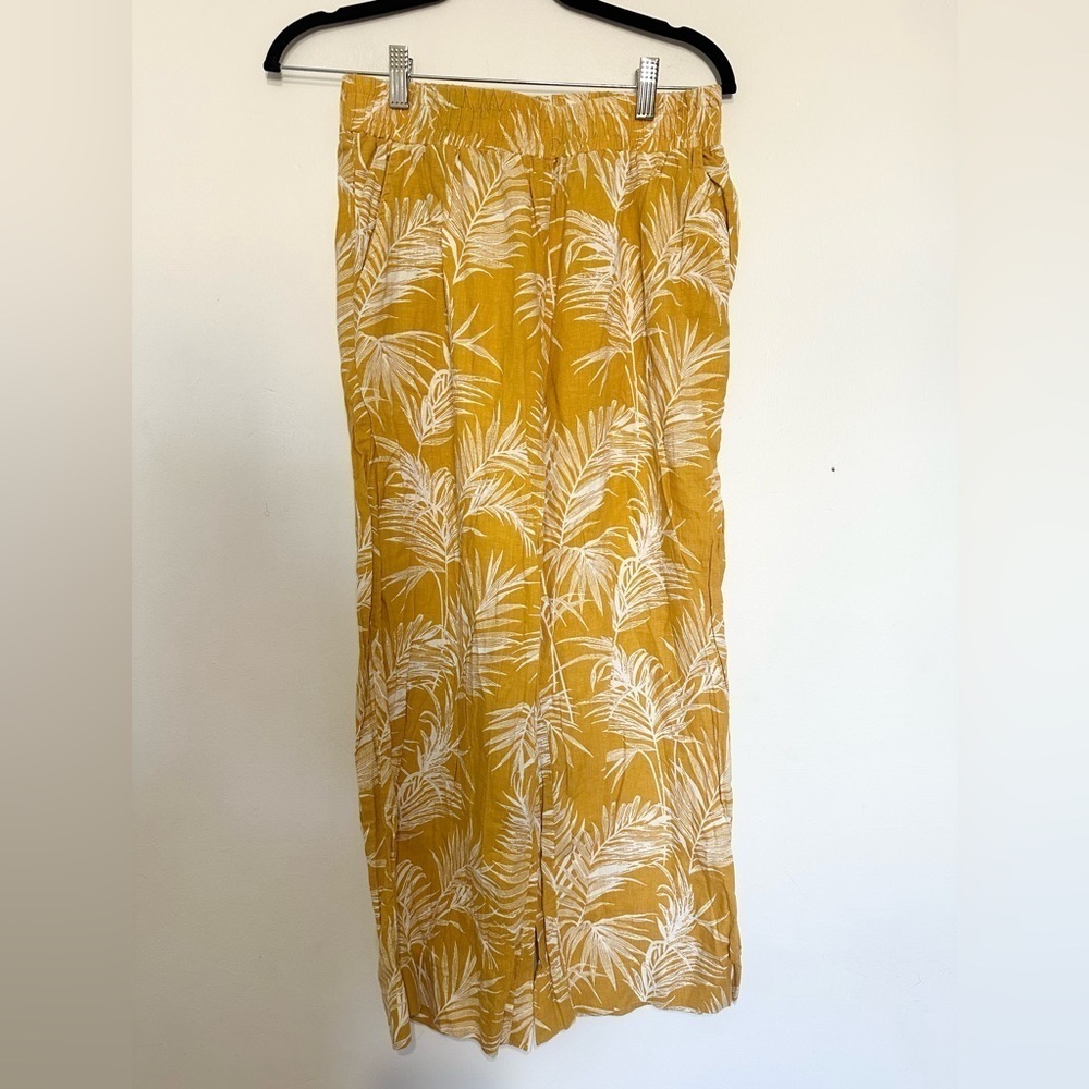 C&C California XS linen pullover pants Leaf Print yellow boho summer beach
